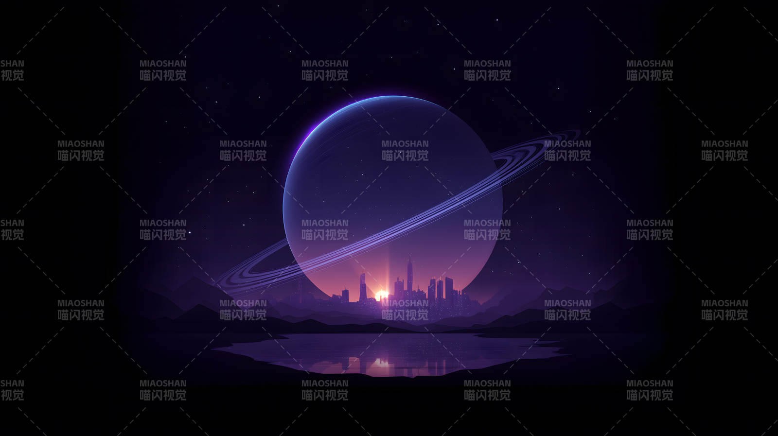 行星城市夜空下的科幻景象图片