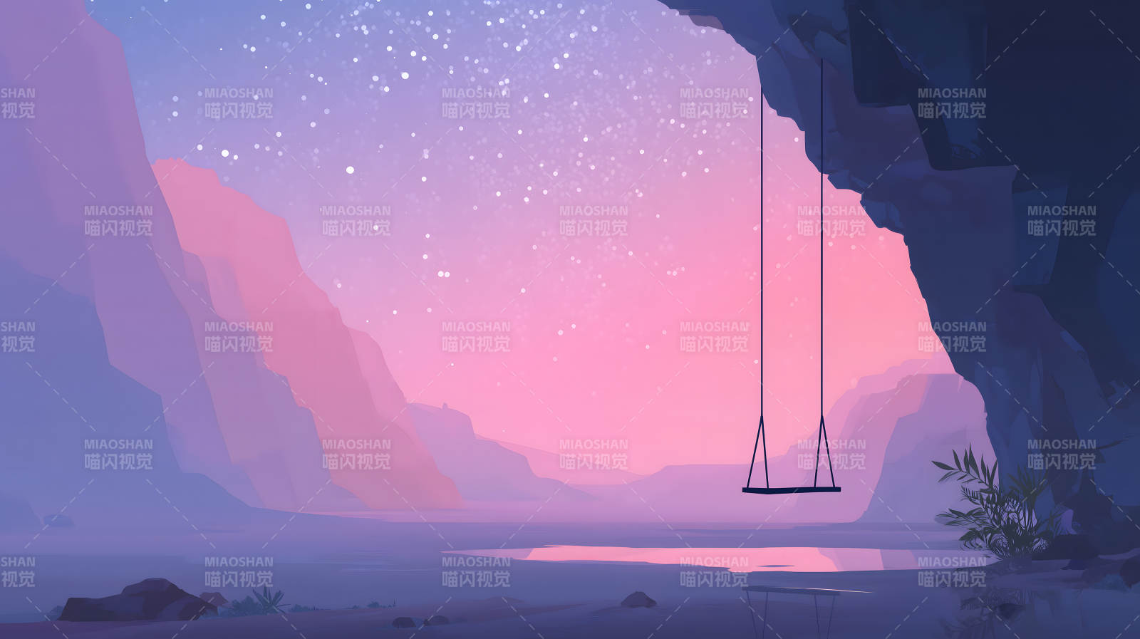 夜色摇椅山峦星空图片