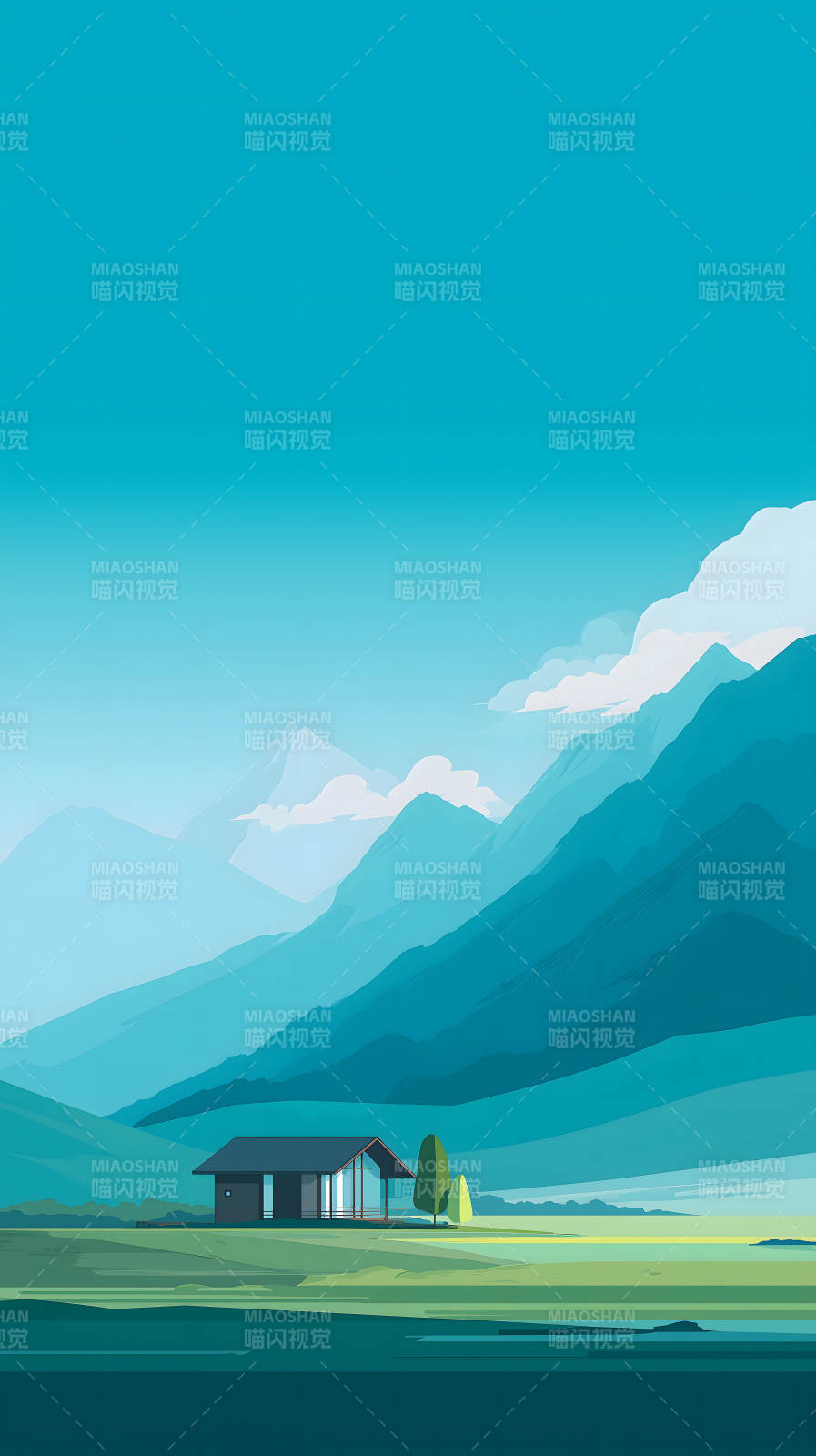 宁静山居风景画图片