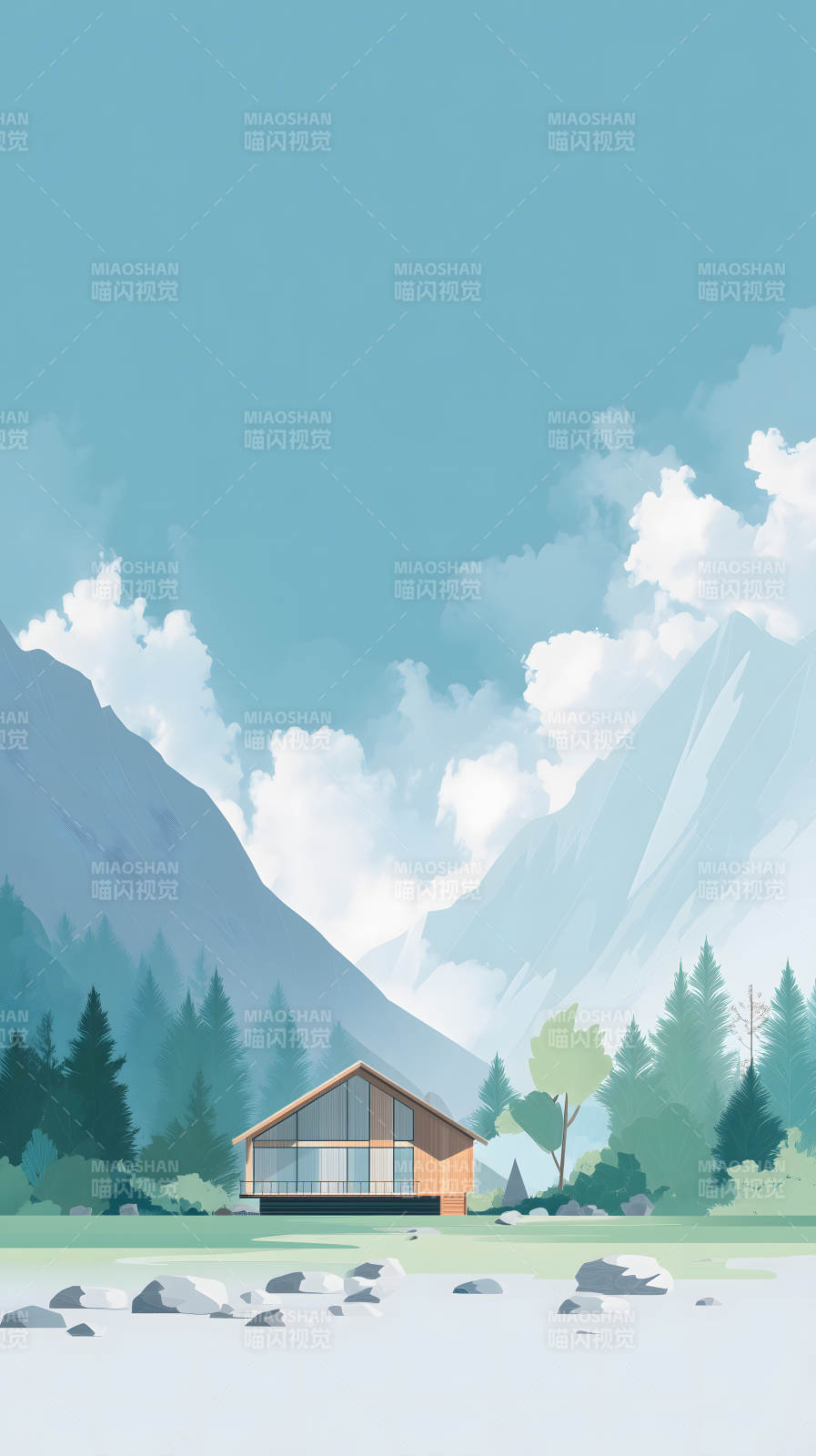 山间小屋美景图图片