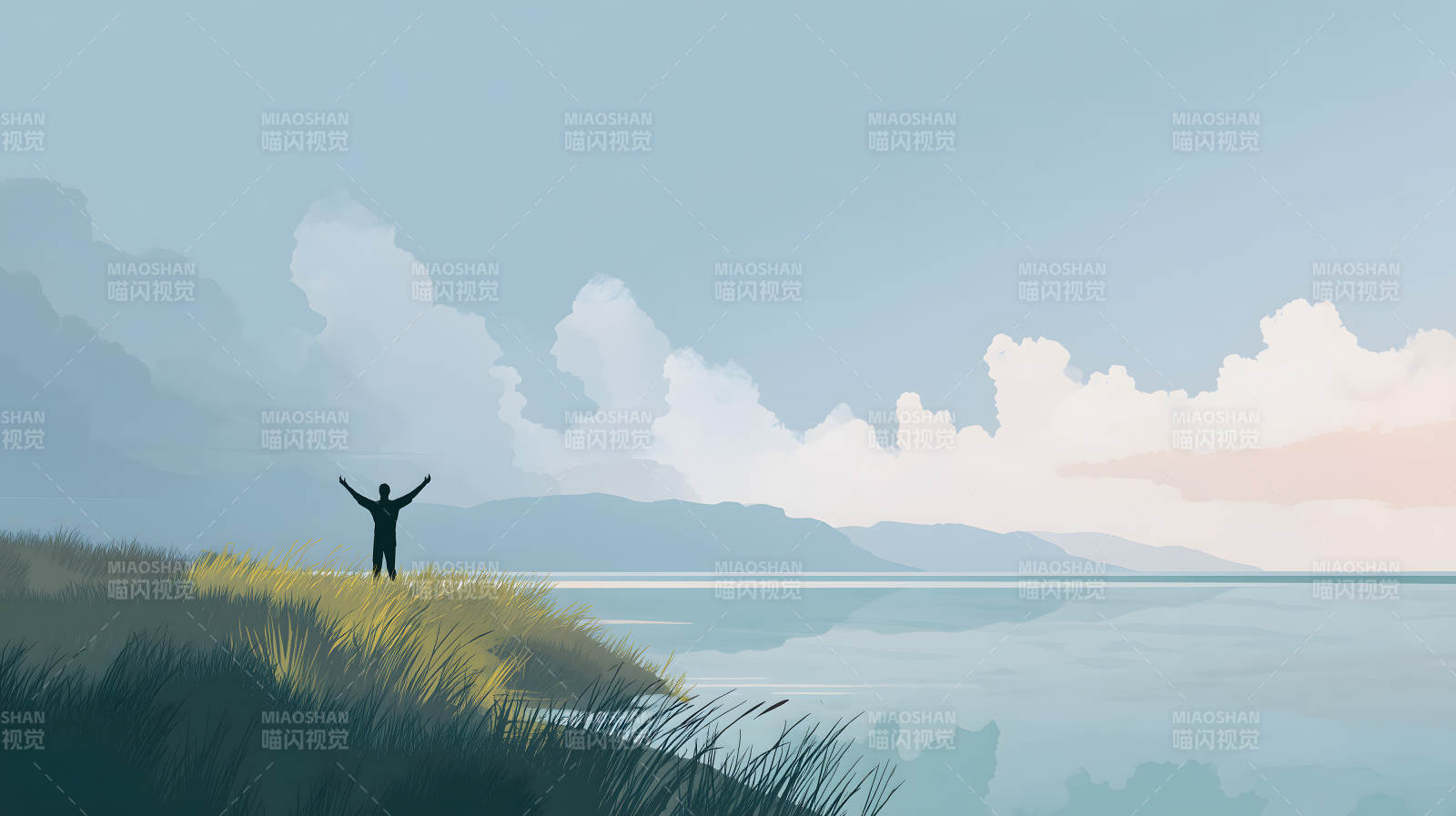 海边拥抱天空的人图片