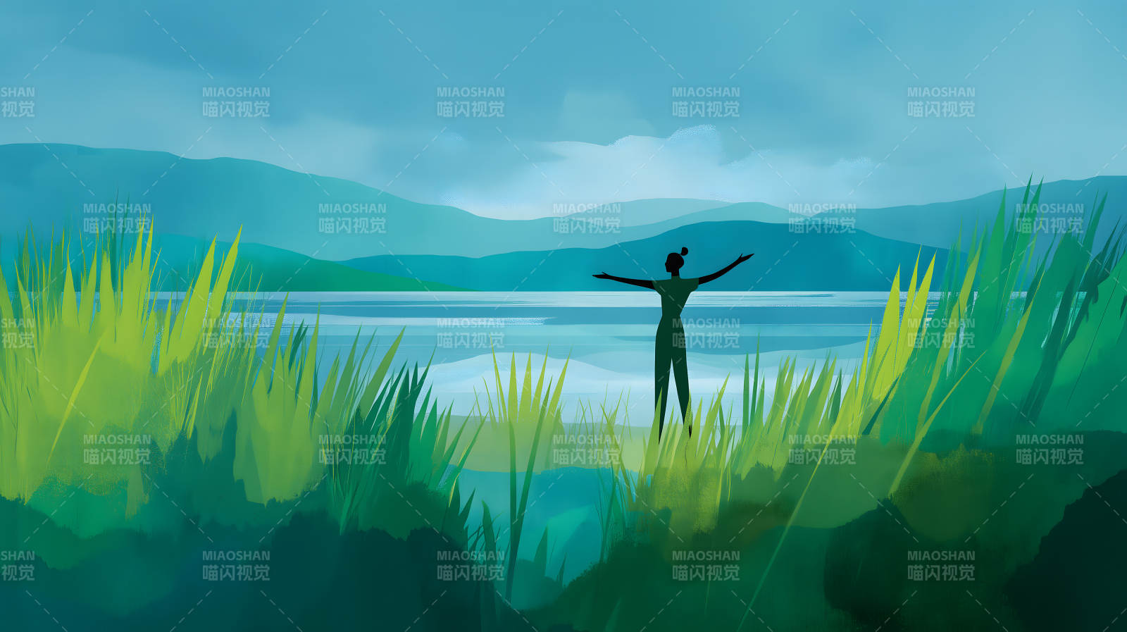 湖泊与自由拥抱图片