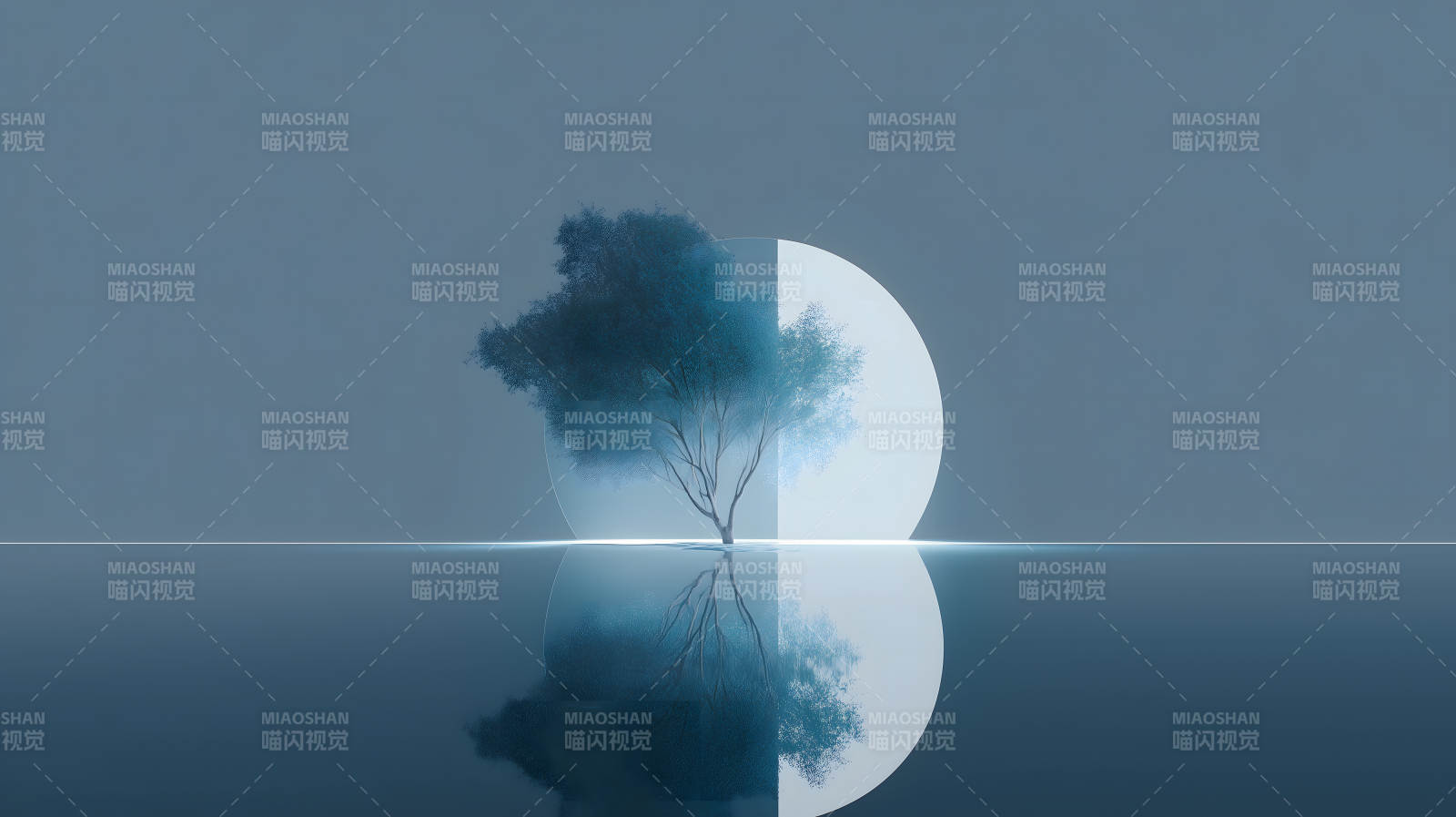 静谧树影水中倒影图片