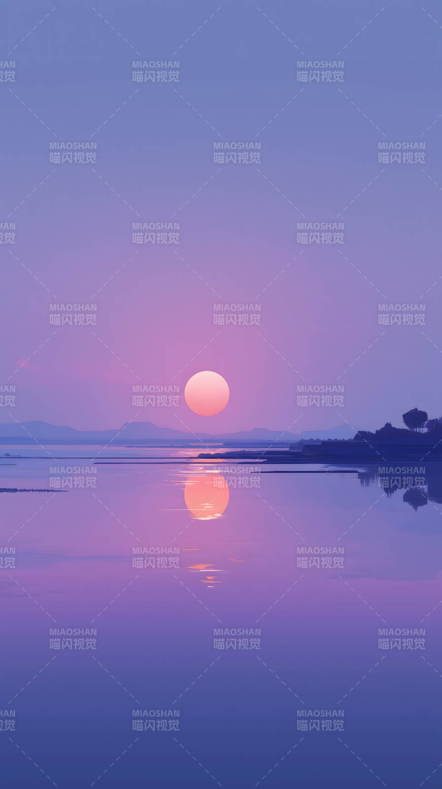 落日湖泊唯美意境图片