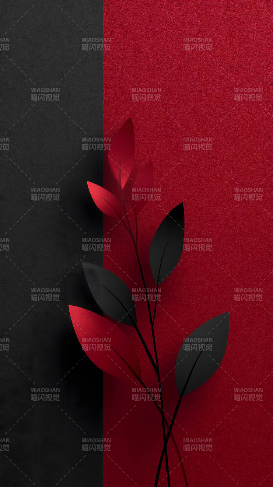 红黑叶片简约风格图片