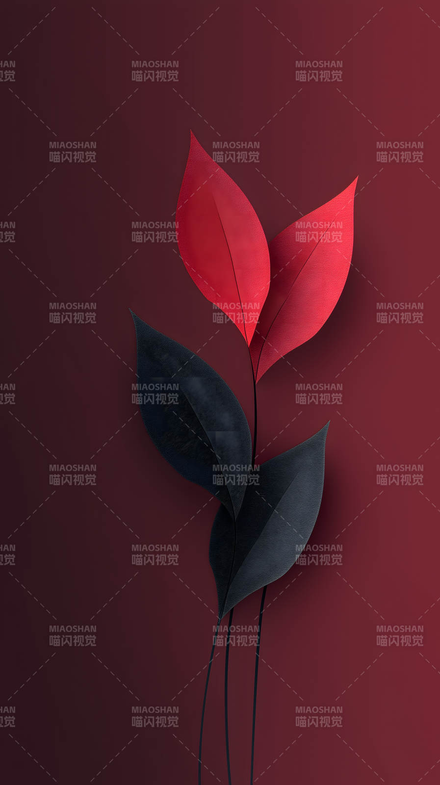 红黑叶片抽象艺术图片