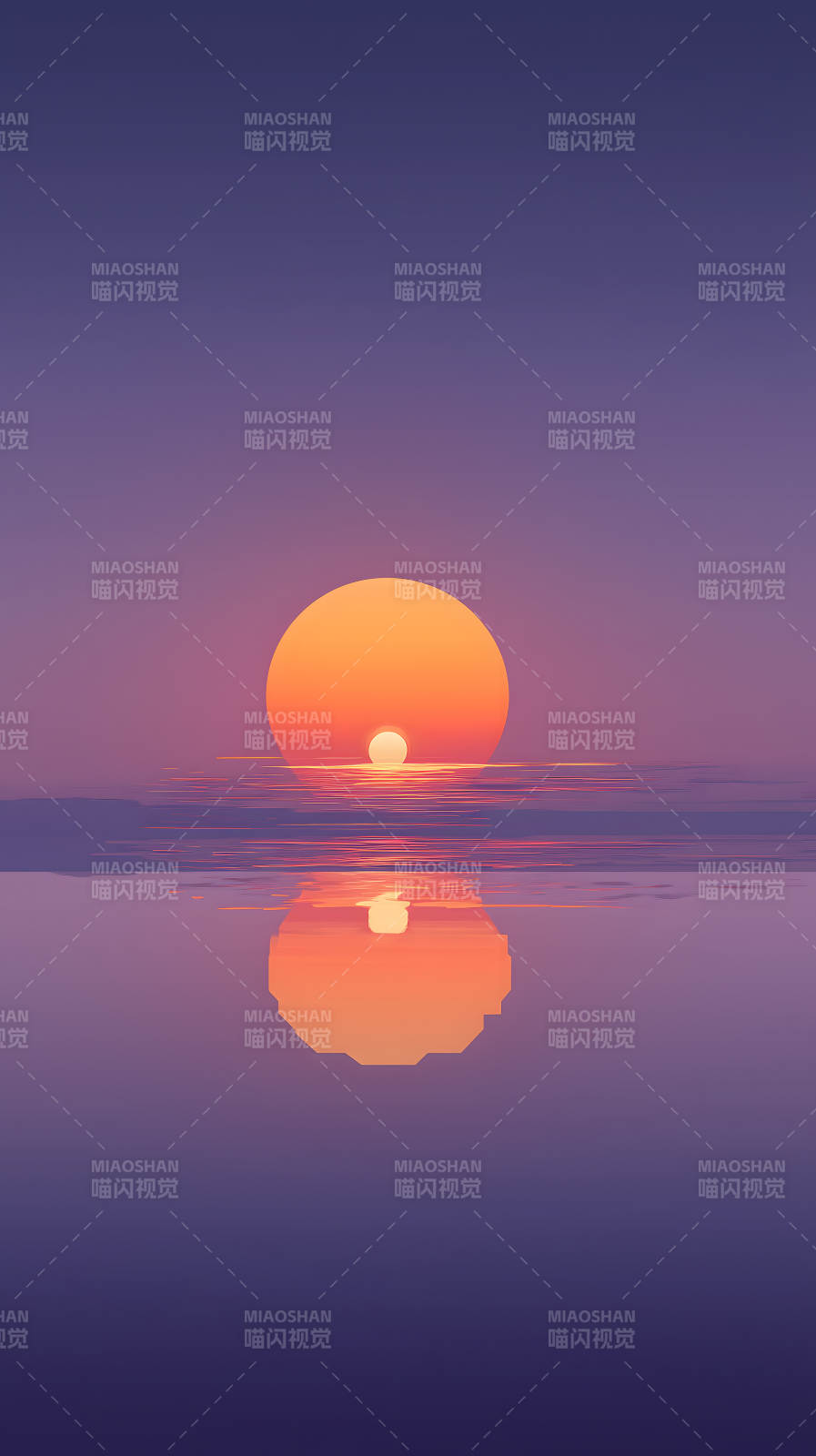 落日倒影平静水面图片