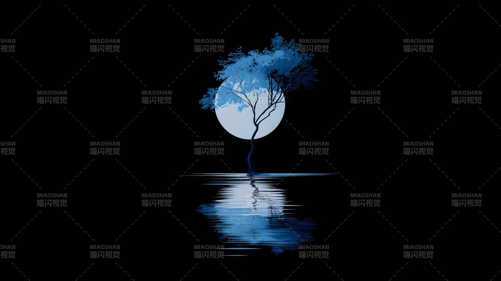 蓝色树木与倒影图片