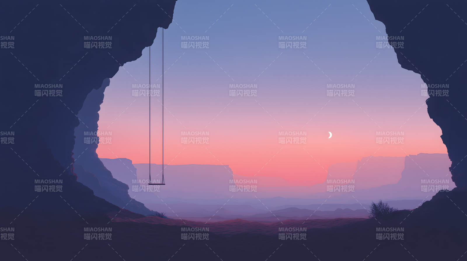 洞穴秋千夕阳美景图片