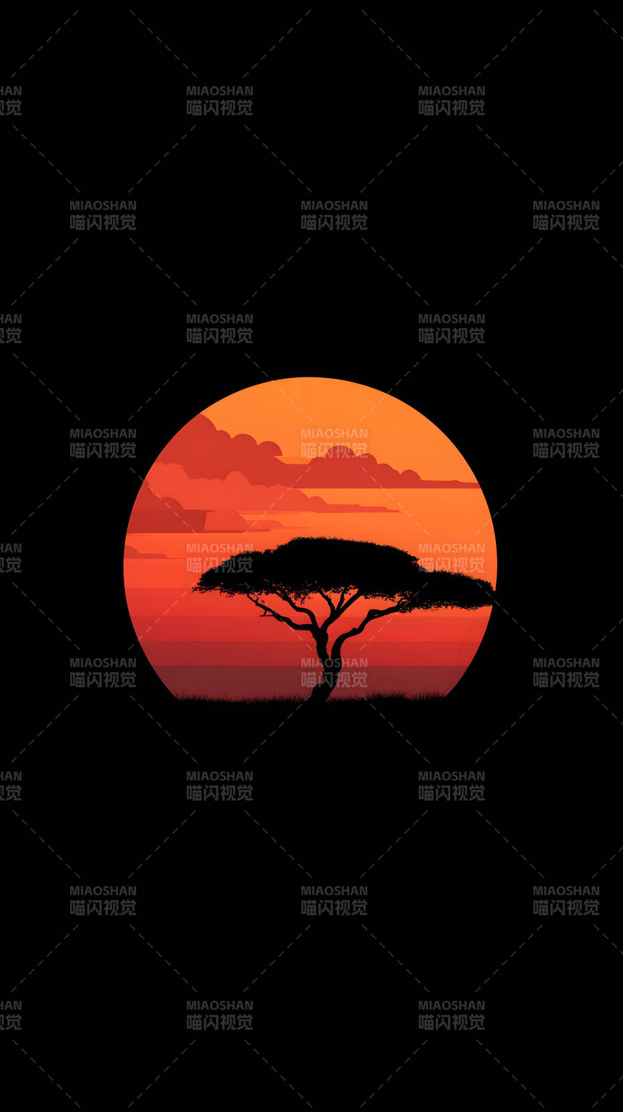 非洲日落剪影树木风景图片