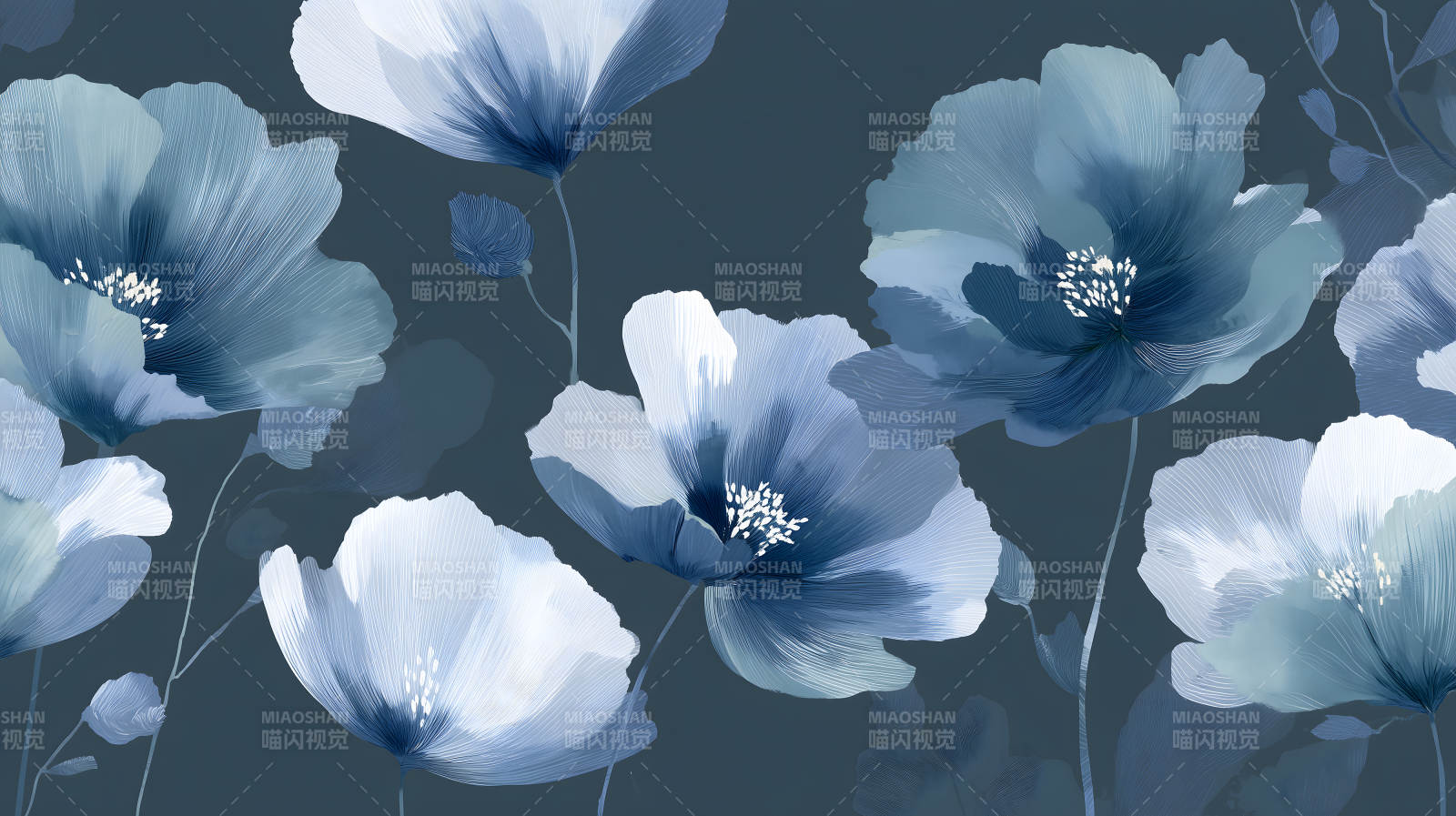 蓝花绽放唯美画作图片