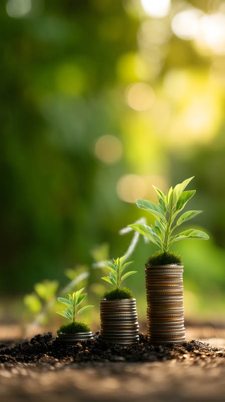 金钱与绿植的生长图片