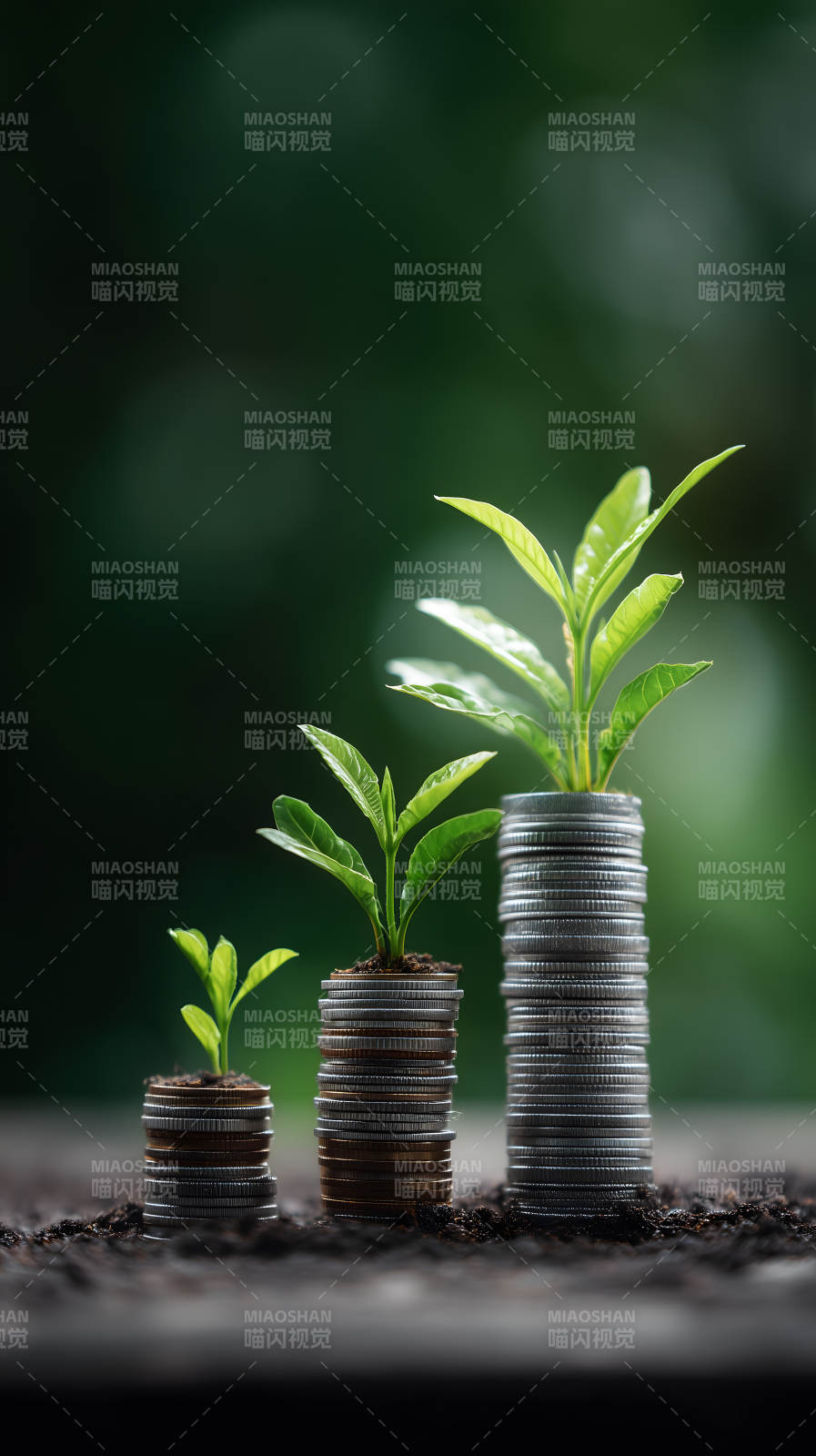 硬币上的绿植生长图片