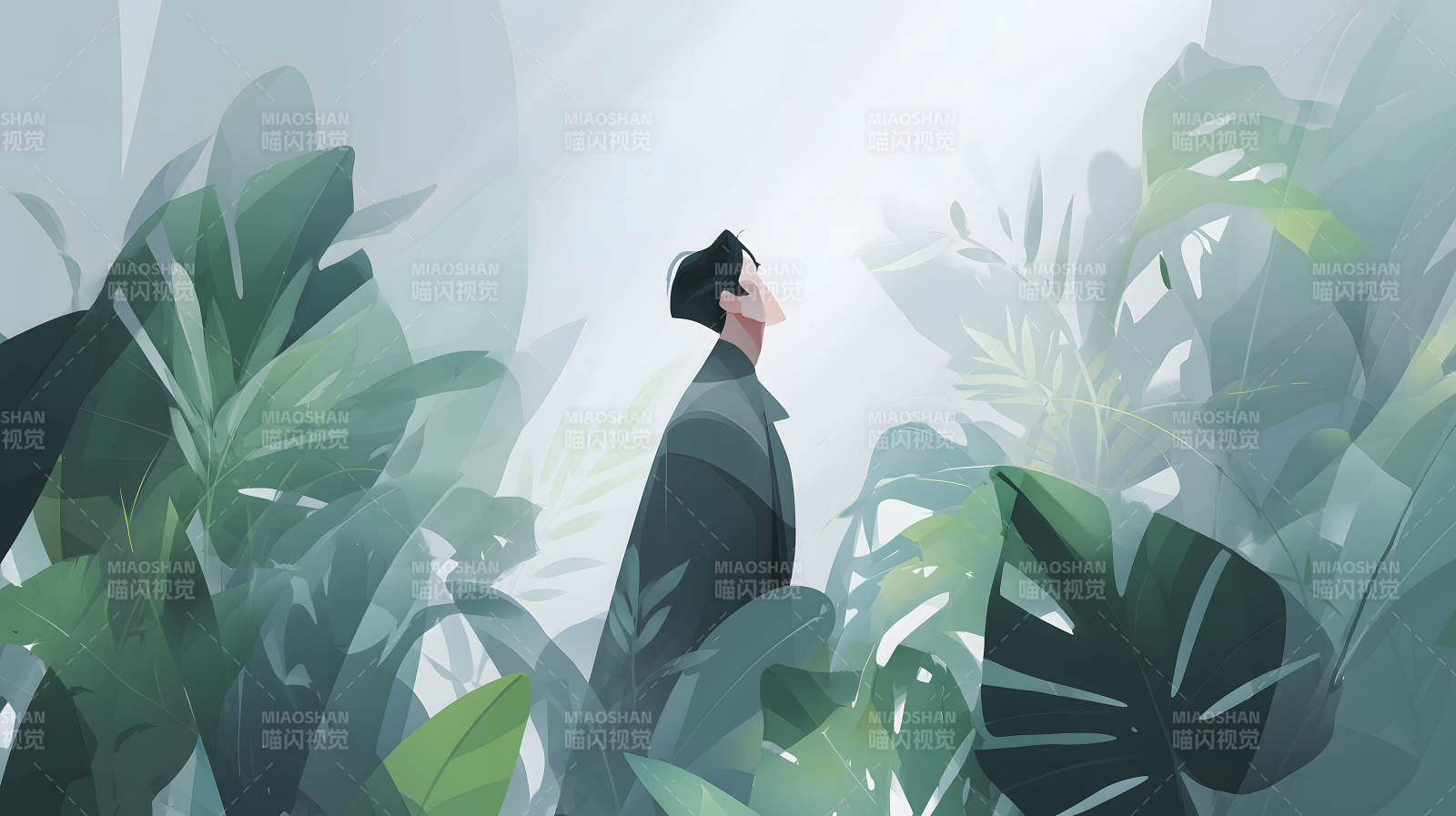 静谧绿植下的凝望图片