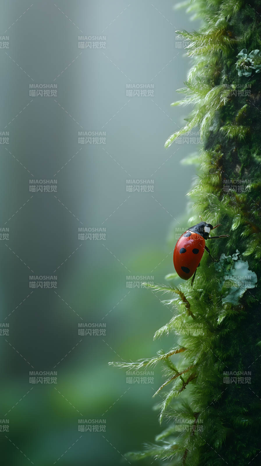 红瓢虫停在青苔上图片