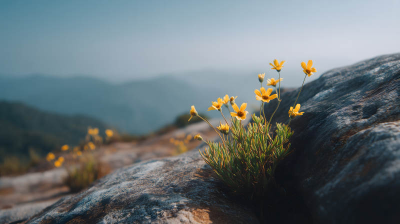 山间小花绽放光芒图片