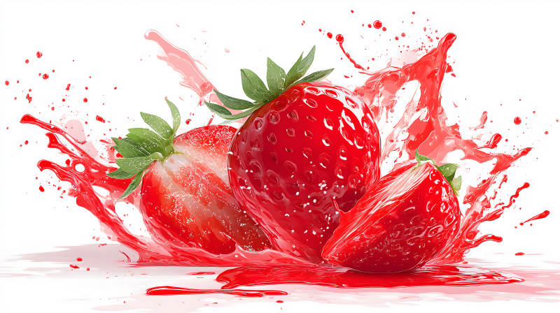 鲜红草莓飞溅果汁图片