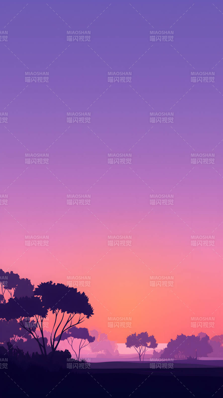 落日下的树林剪影图片