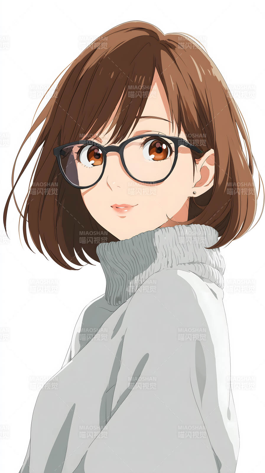 女孩戴眼镜穿毛衣微笑图片