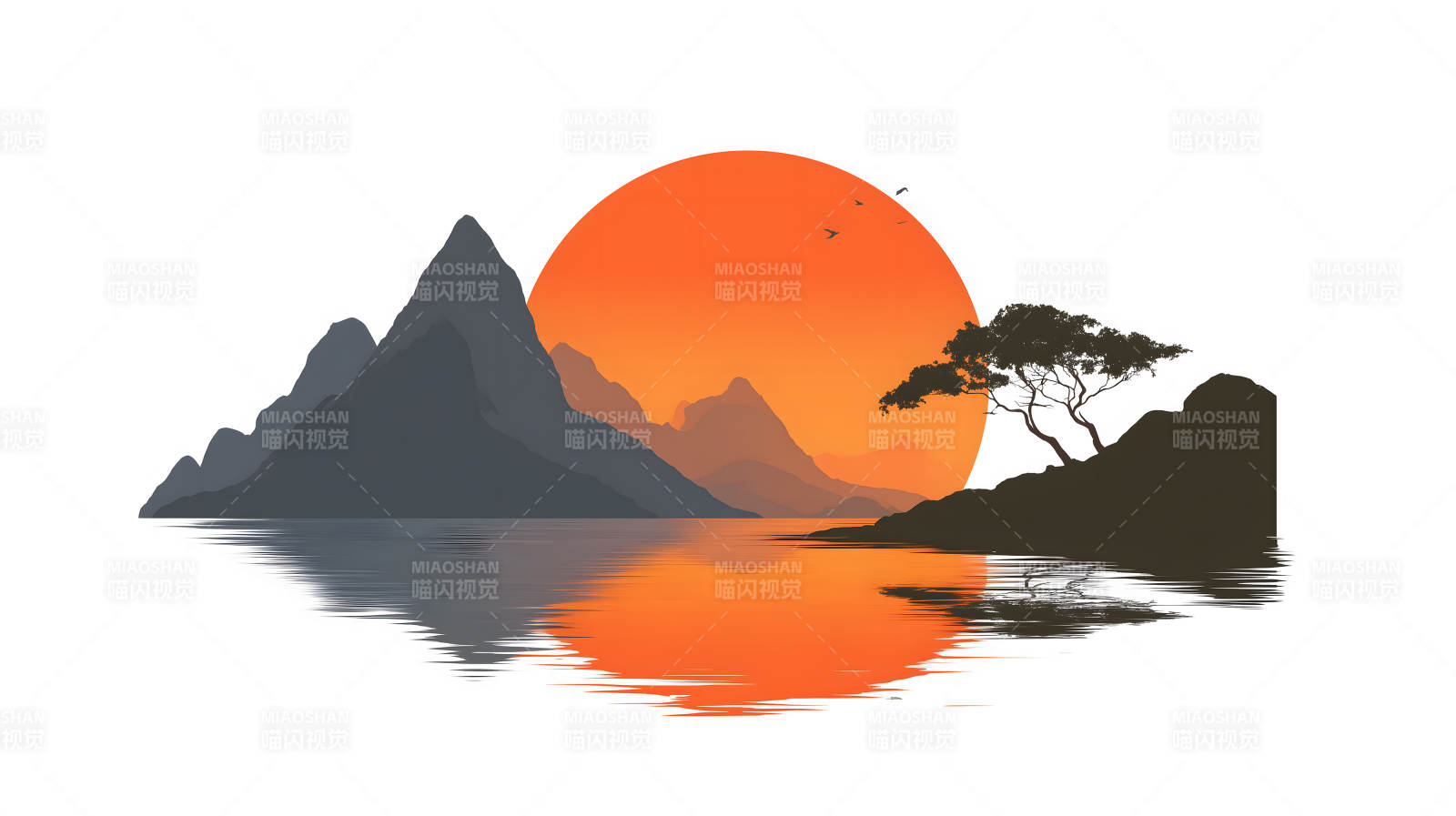 落日山水剪影图片