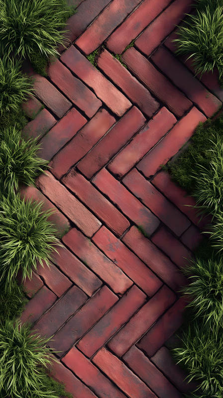 红砖小路与绿植图片