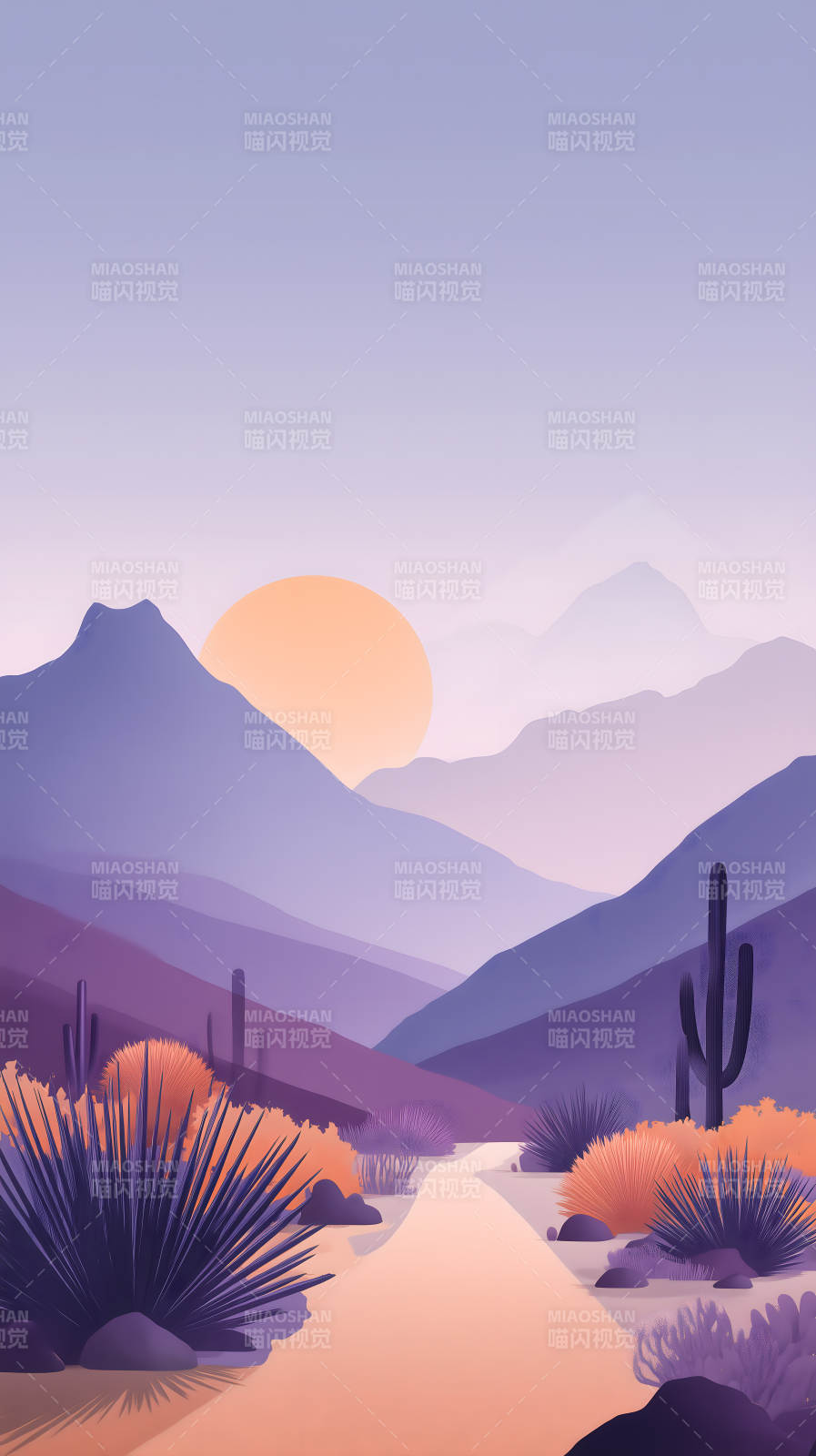 沙漠落日风景画图片