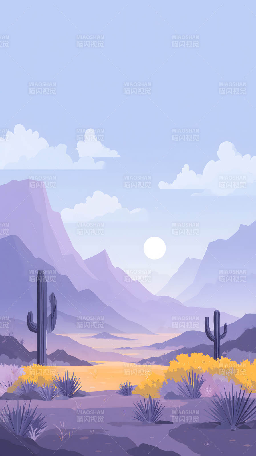 沙漠风光仙人掌远山图片