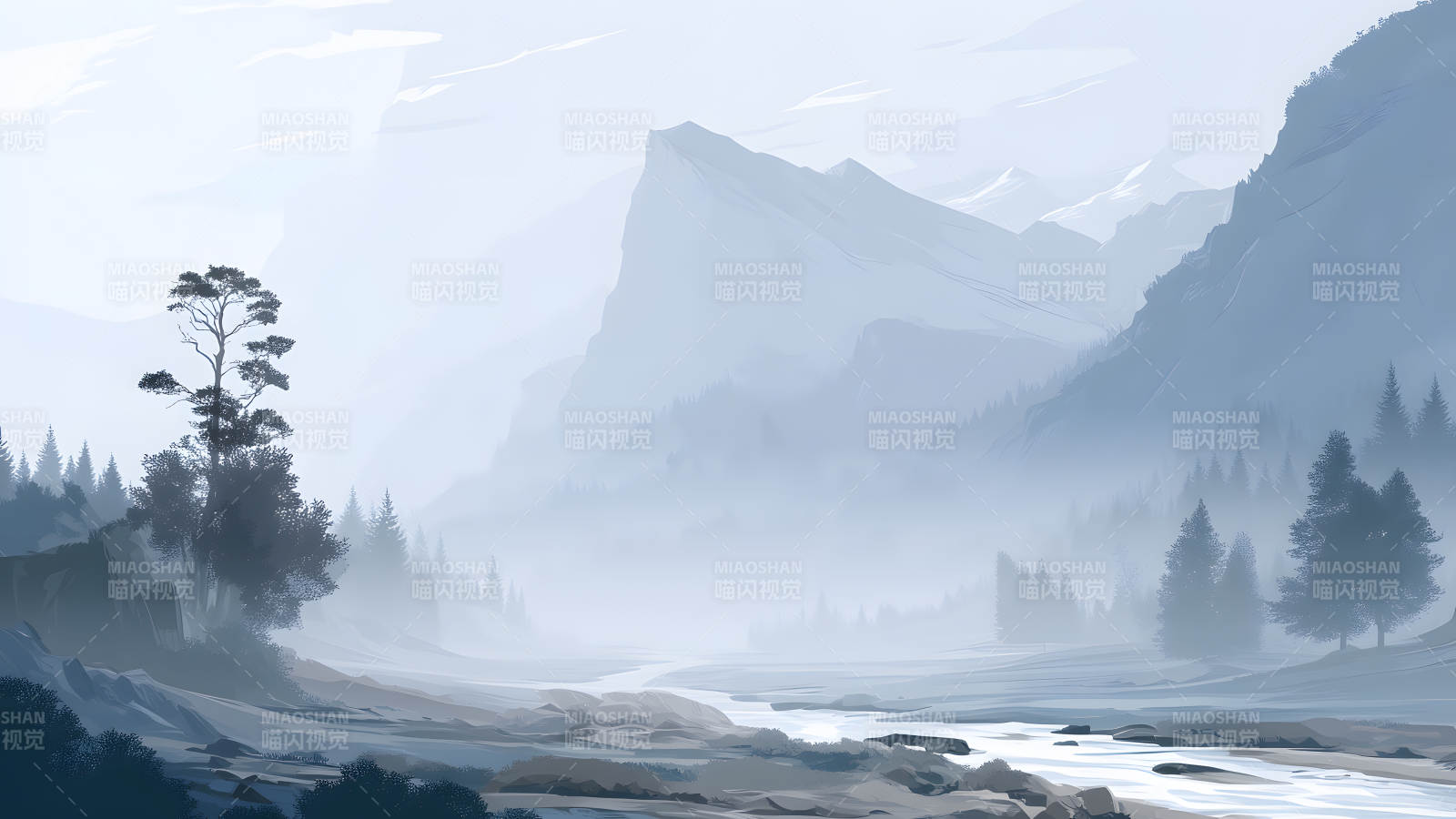 山水风景如画雾气缭绕图片