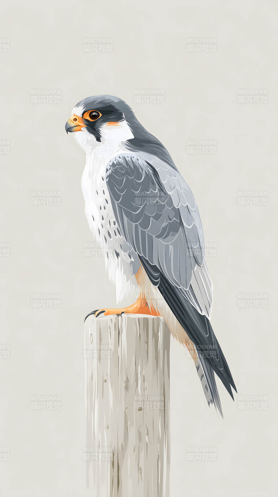 隼鸟栖息木桩上图片