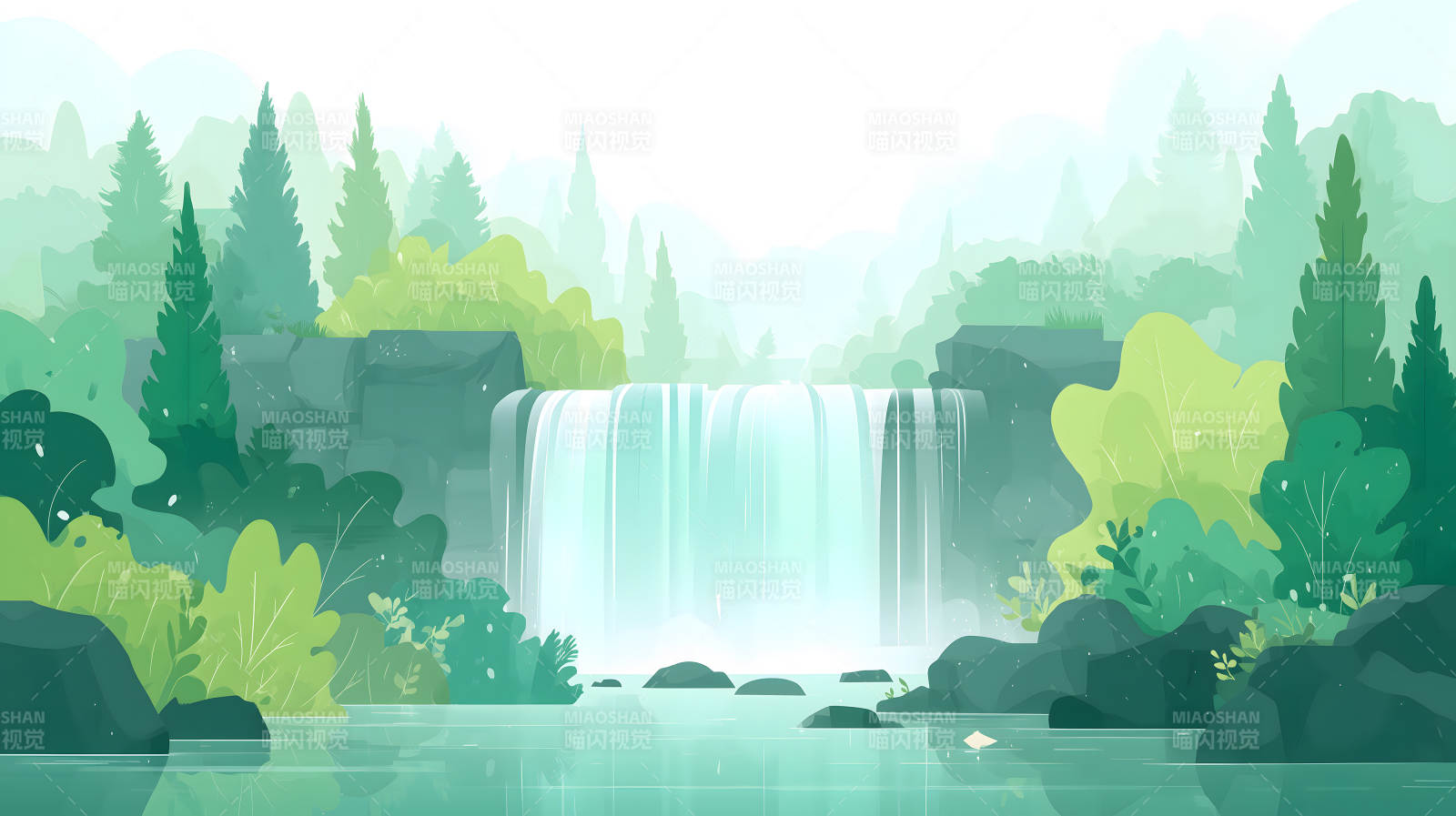 瀑布森林美景画卷图片