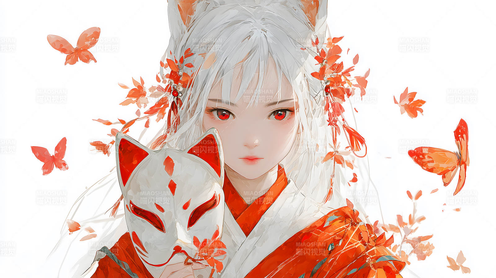 狐耳少女持面具图片