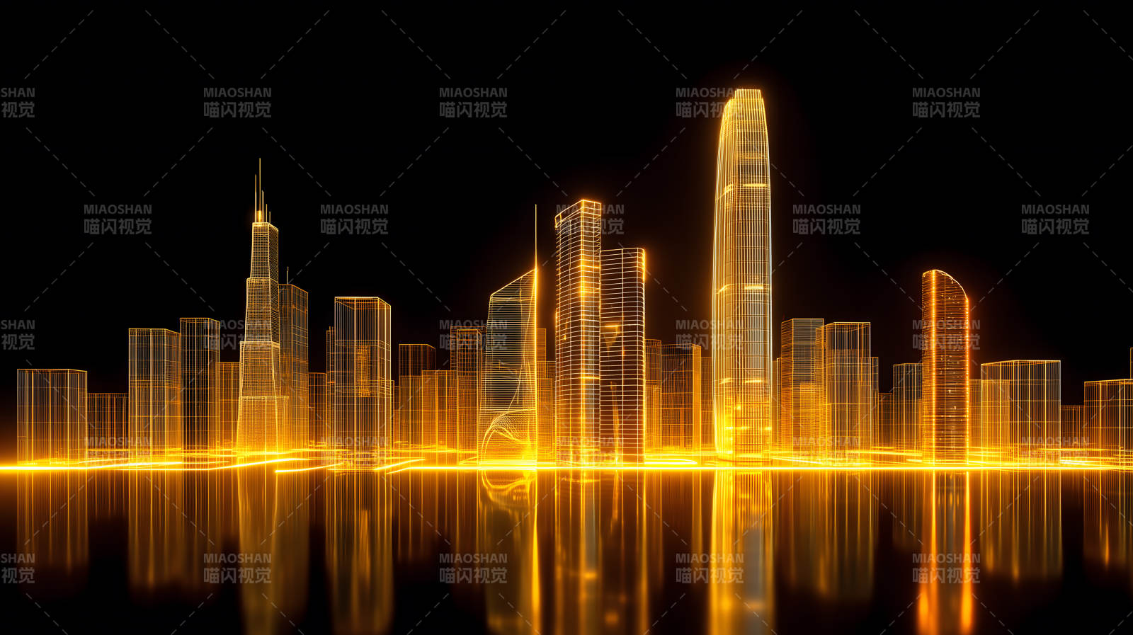 金色城市夜景倒影图片