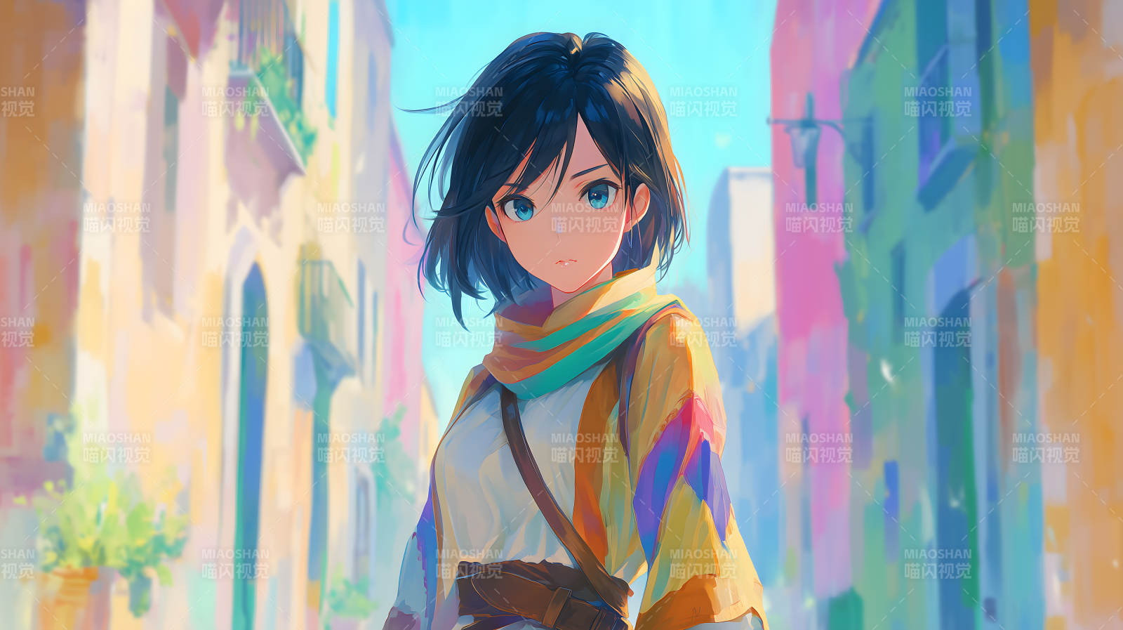 动漫女孩街景图片