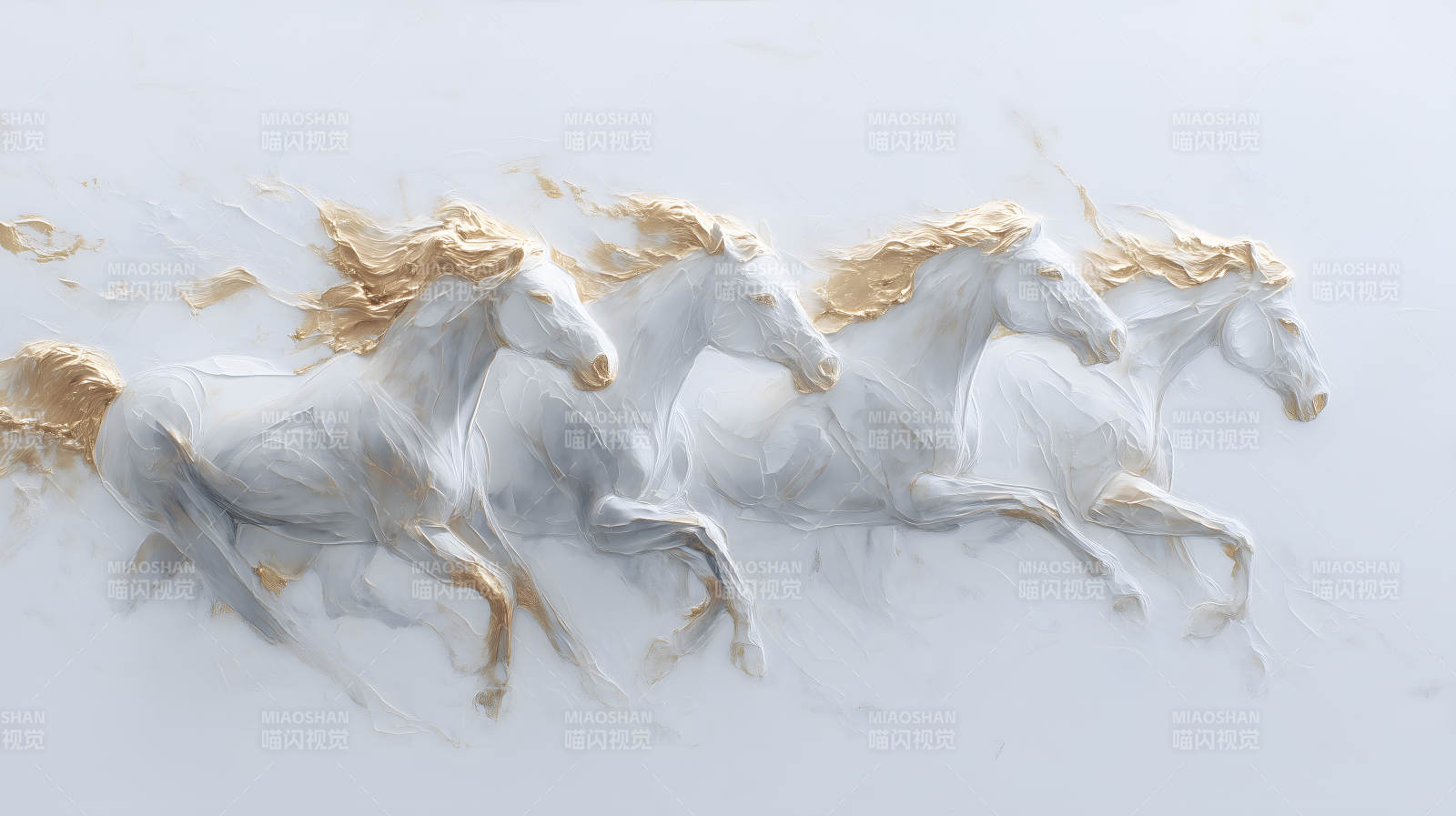 白马奔腾金色鬃毛图片