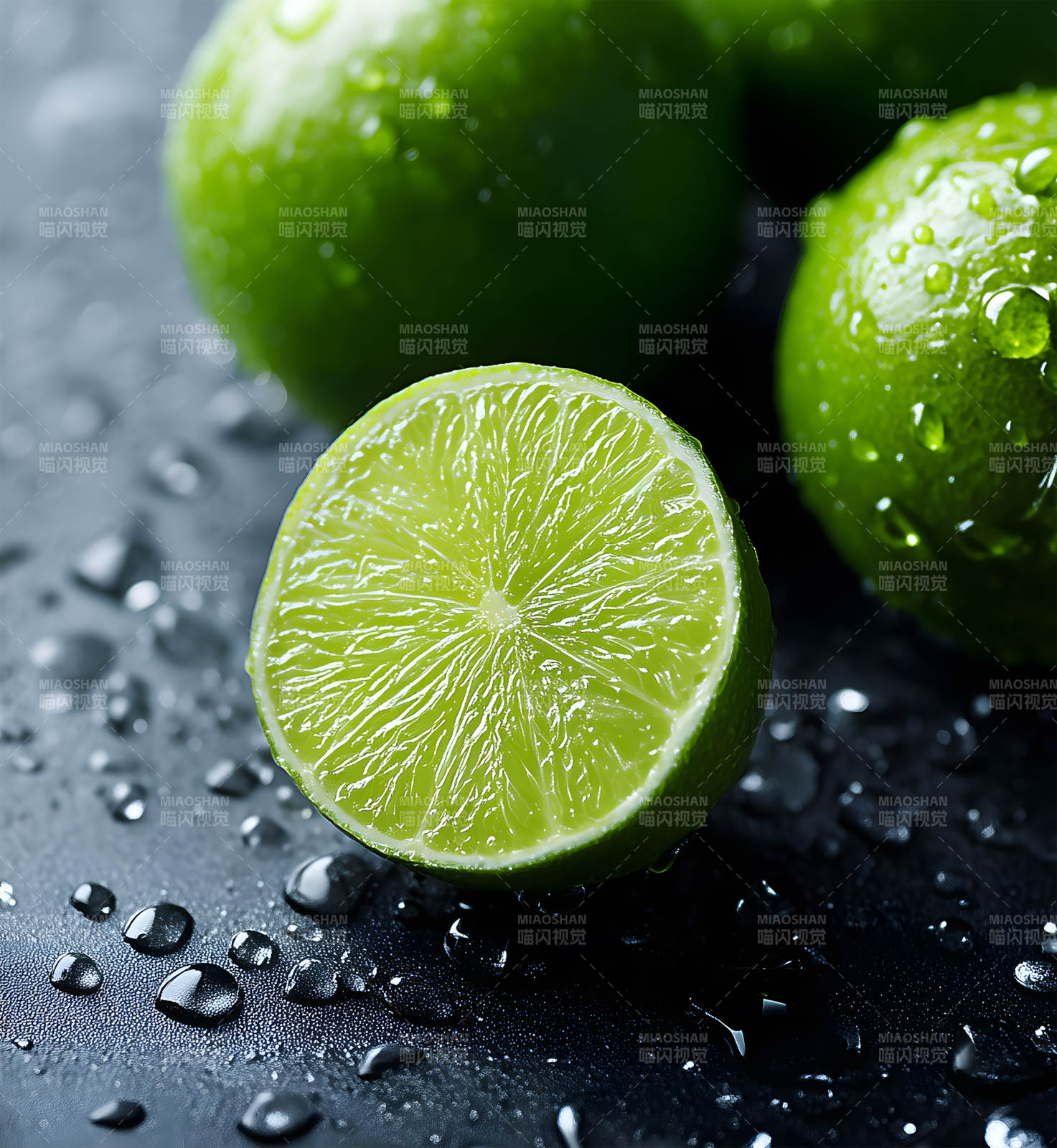 青柠特写水滴晶莹剔透图片