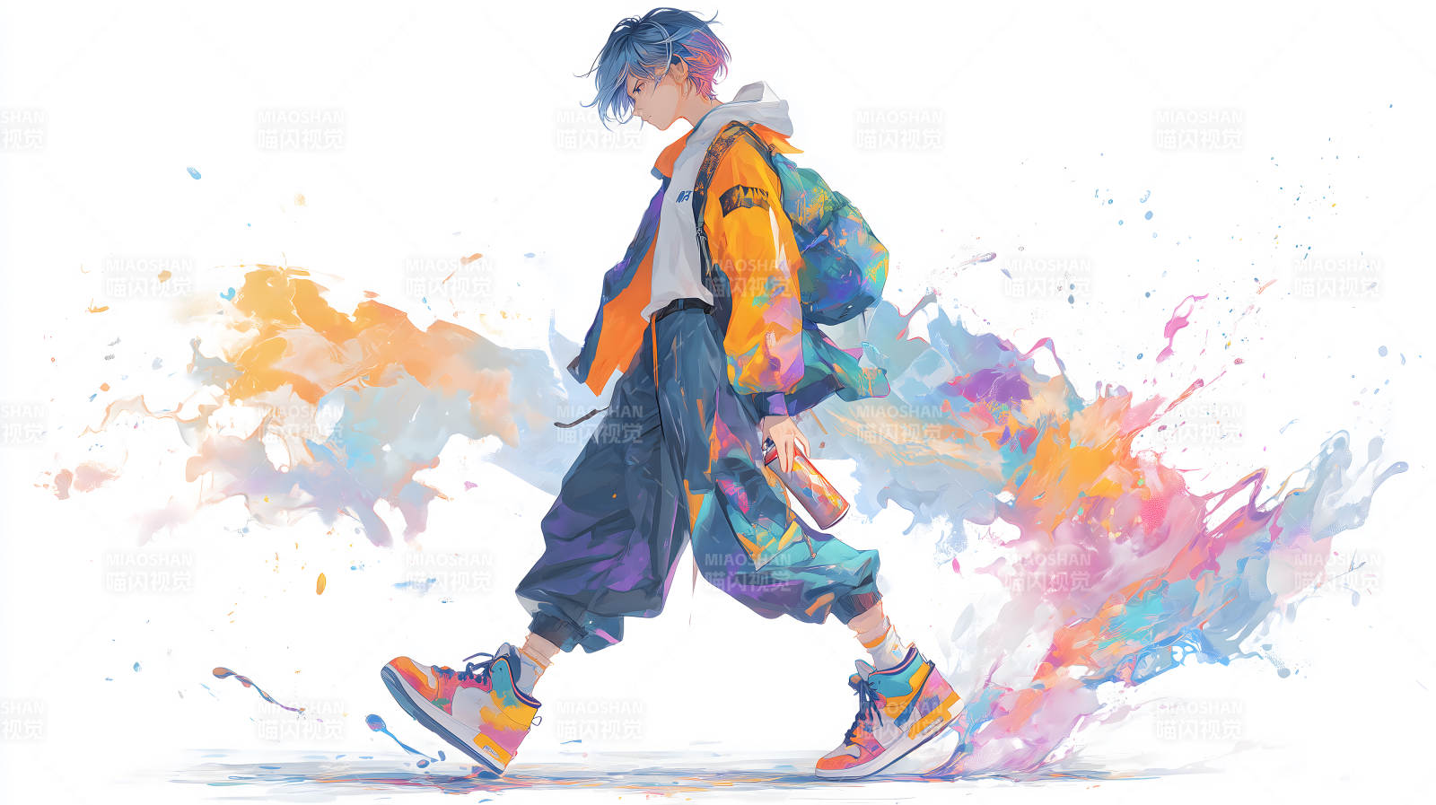 潮流少年迈步多彩画卷图片