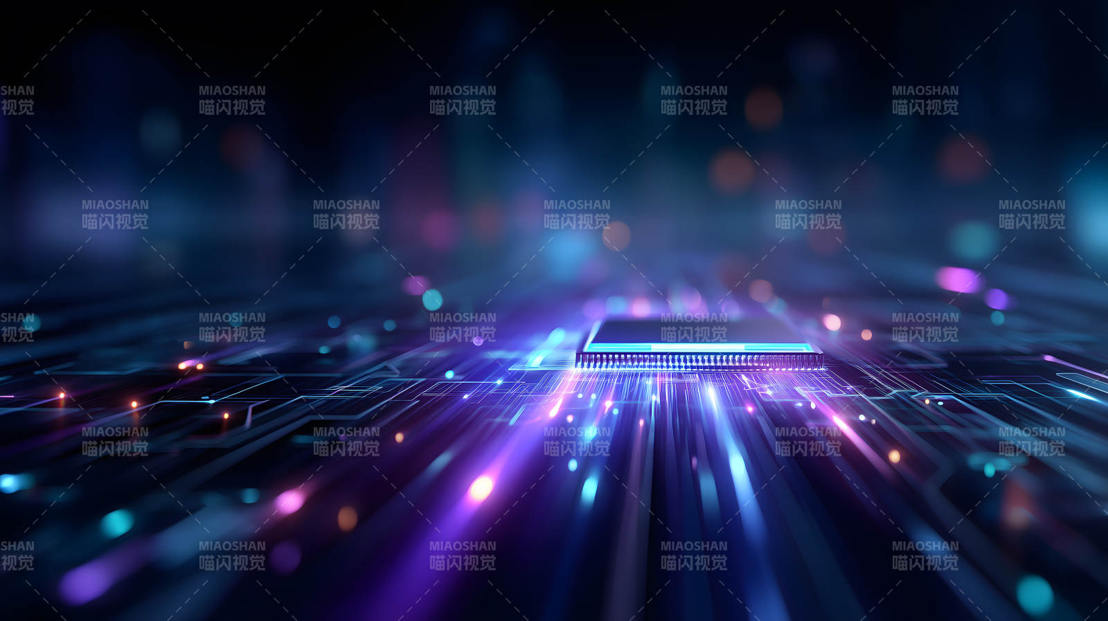 芯片数据流动科幻场景图片