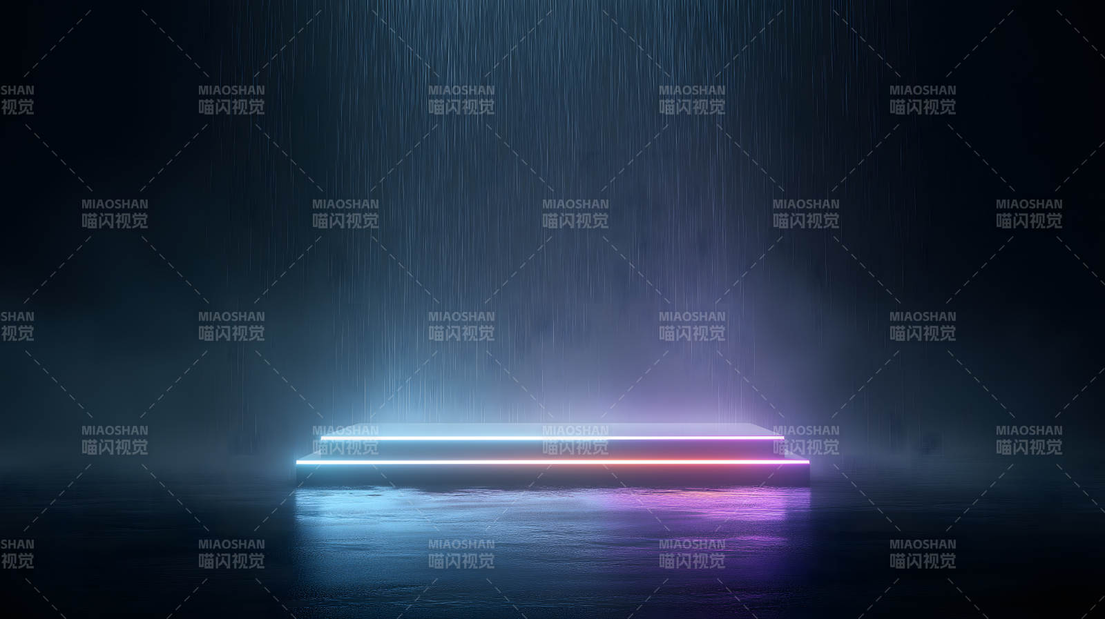霓虹舞台雨夜意境图片