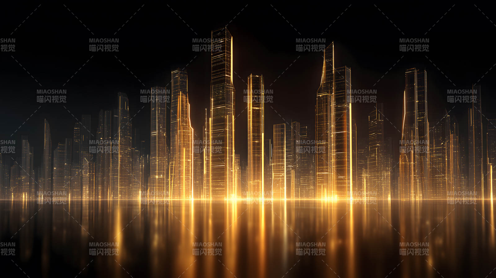 金色城市倒影夜景图片