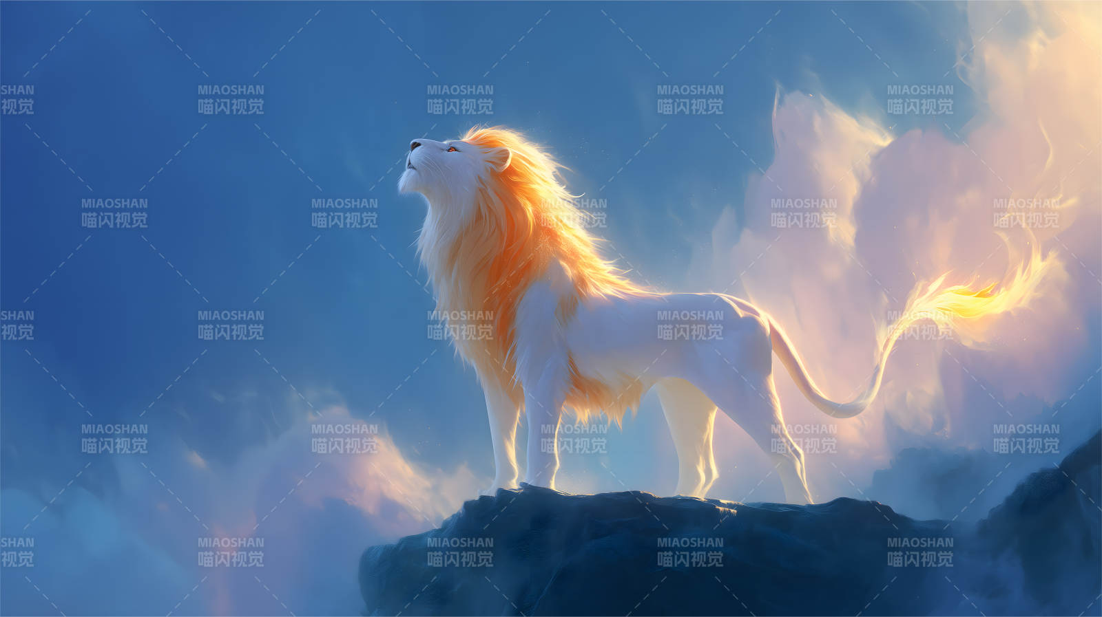 圣洁雄狮仰望天空图片