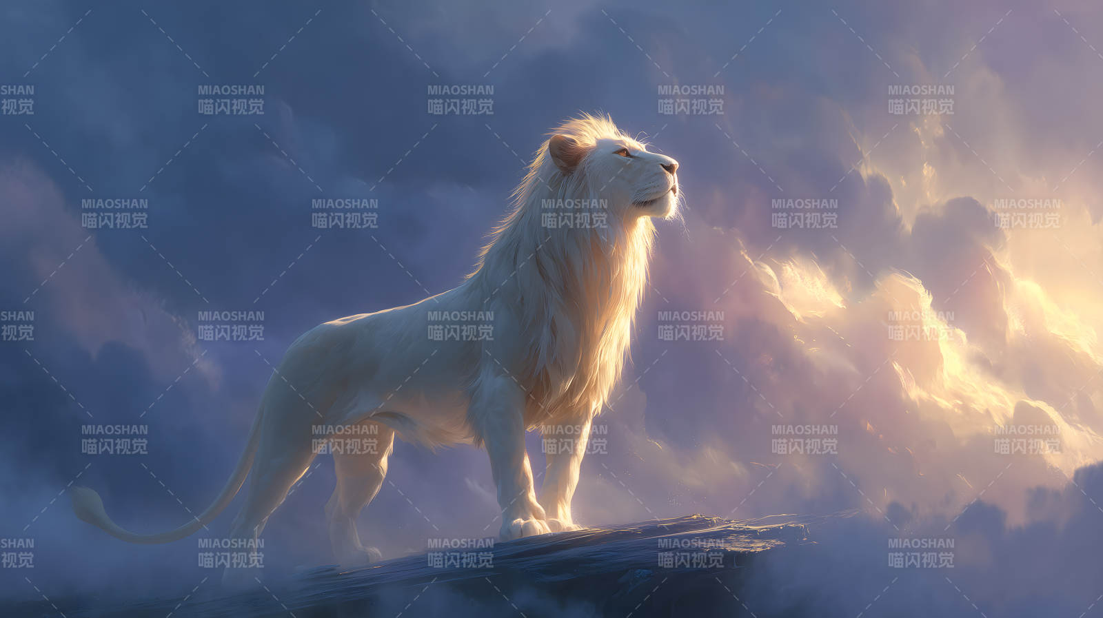 白狮仰望天空阳光图片