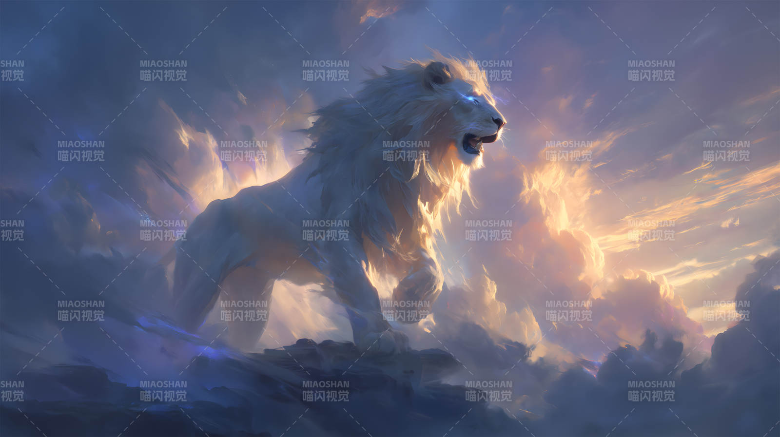 雄狮咆哮于云海之上图片