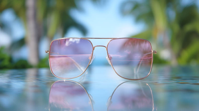 阳光下的墨镜倒影图片