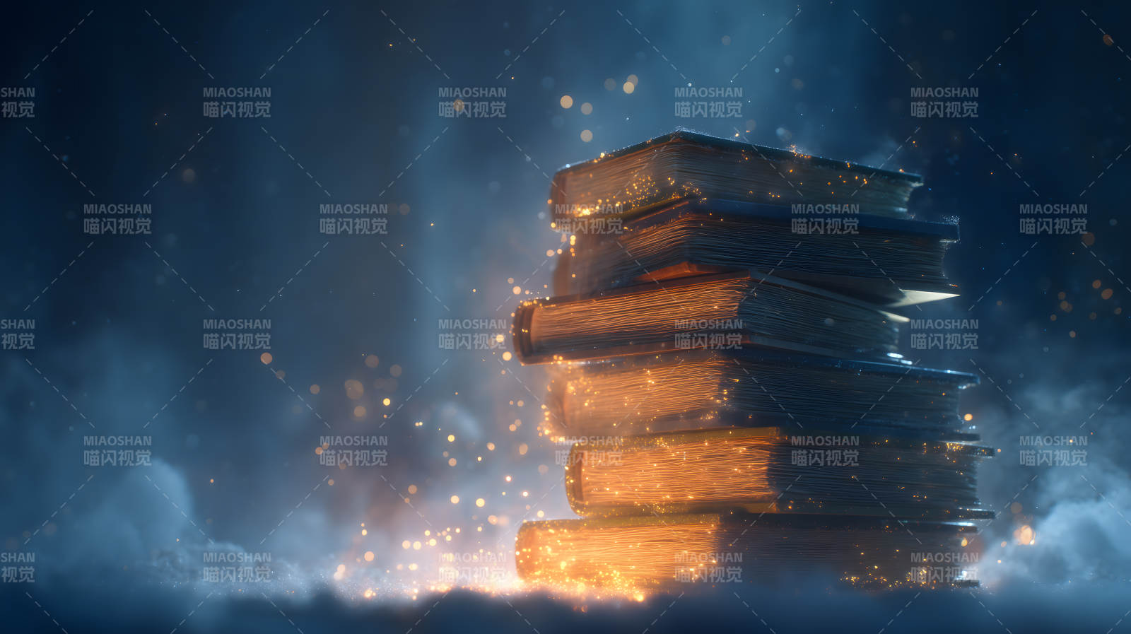书本堆积迷幻光芒图片