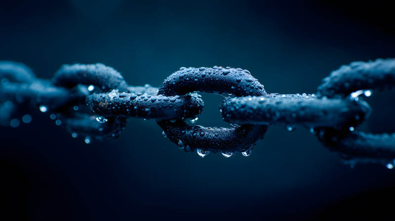 链条特写水珠点缀图片
