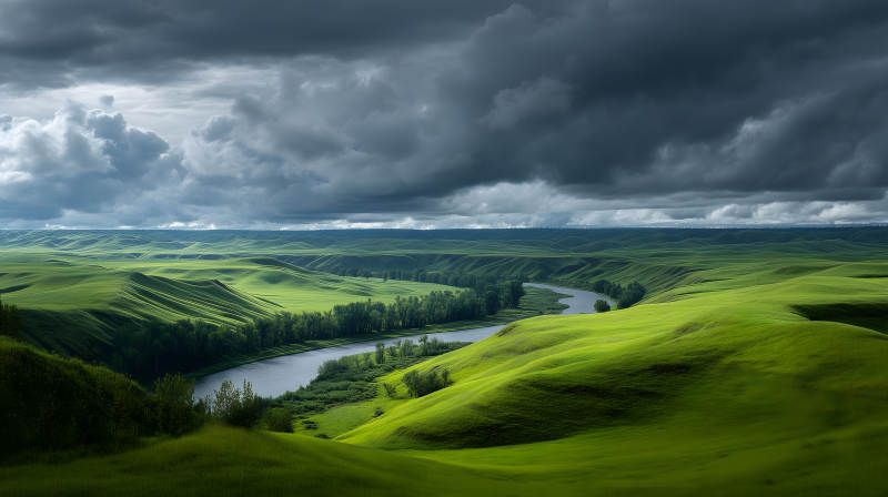 绿野山河云层翻滚景象图片