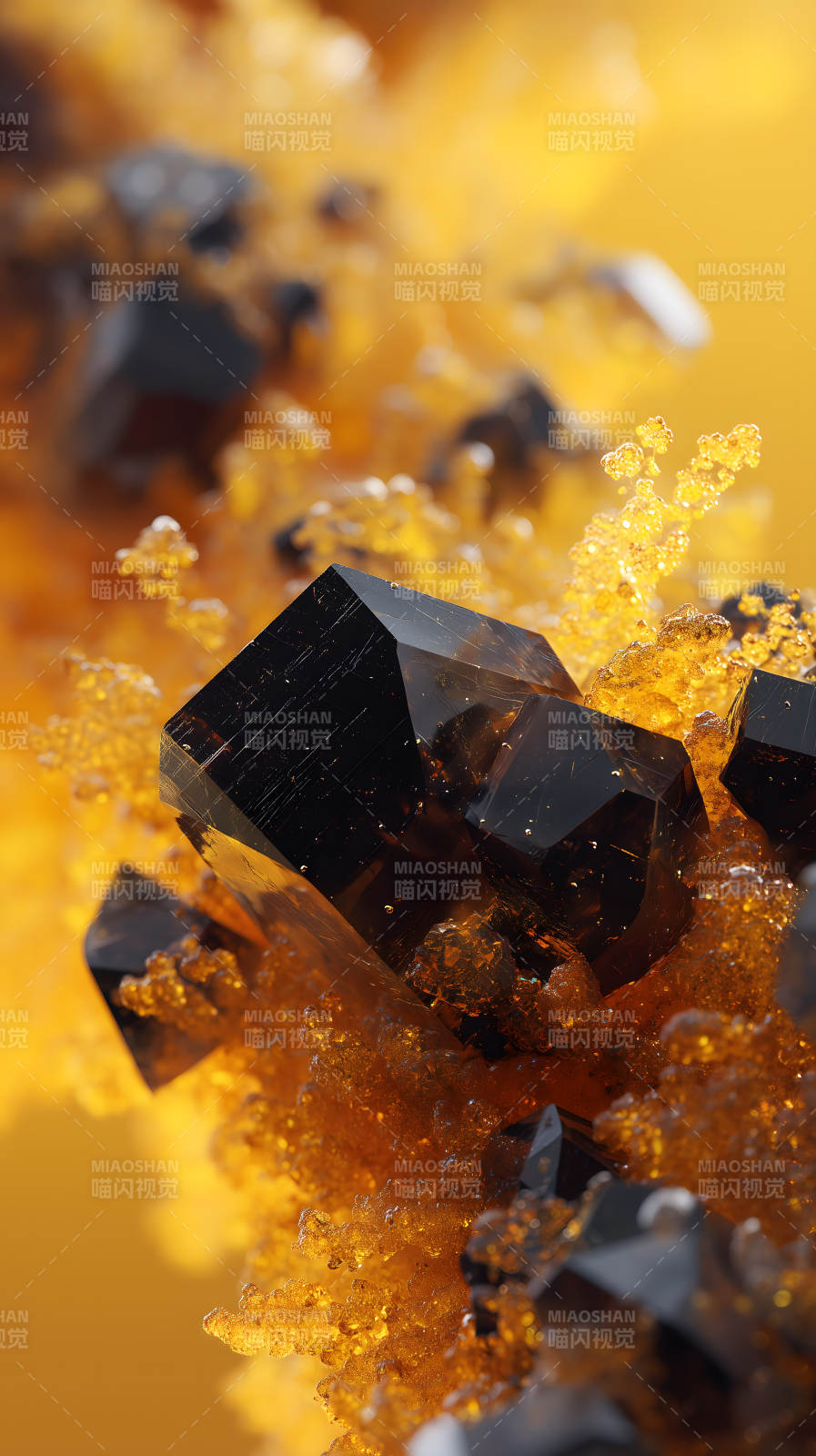 黑色晶体与琥珀色纹理图片
