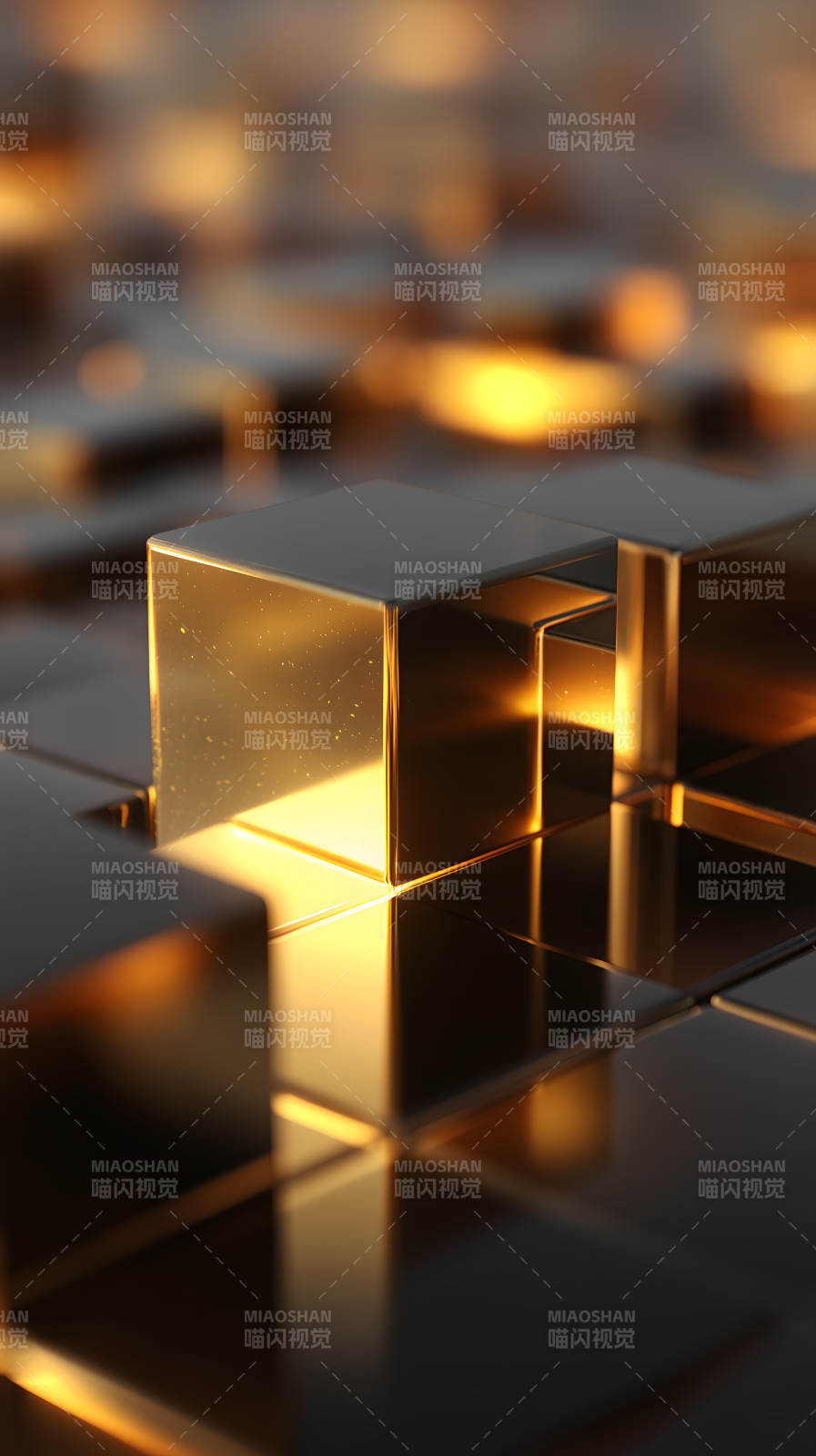 金色立方体光影交错图片