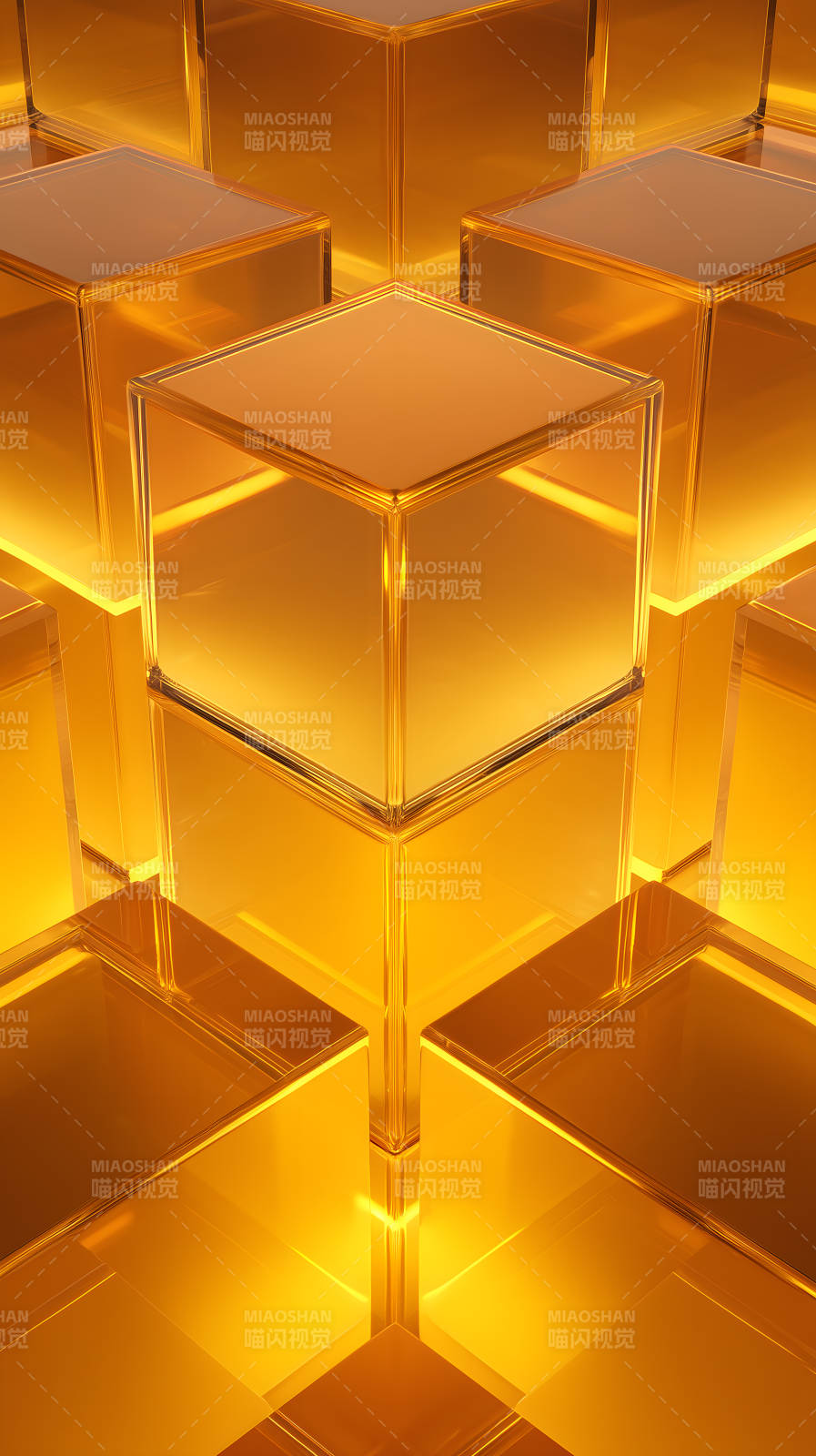 金色立方体堆叠光影图片