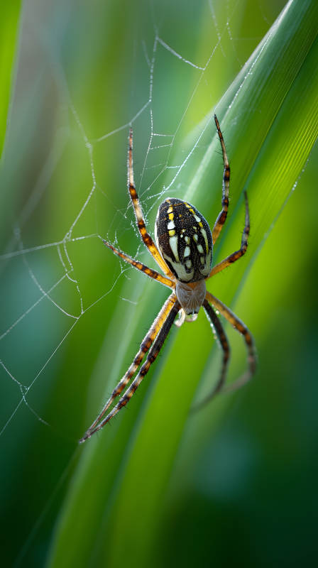 蜘蛛织网翠绿背景图片